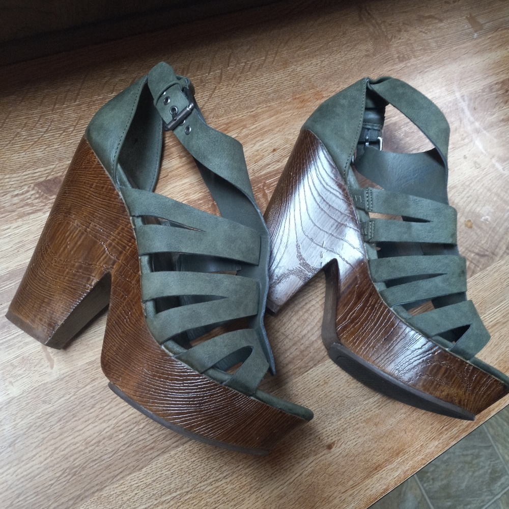 Guess Green Strappy Platform Sandals